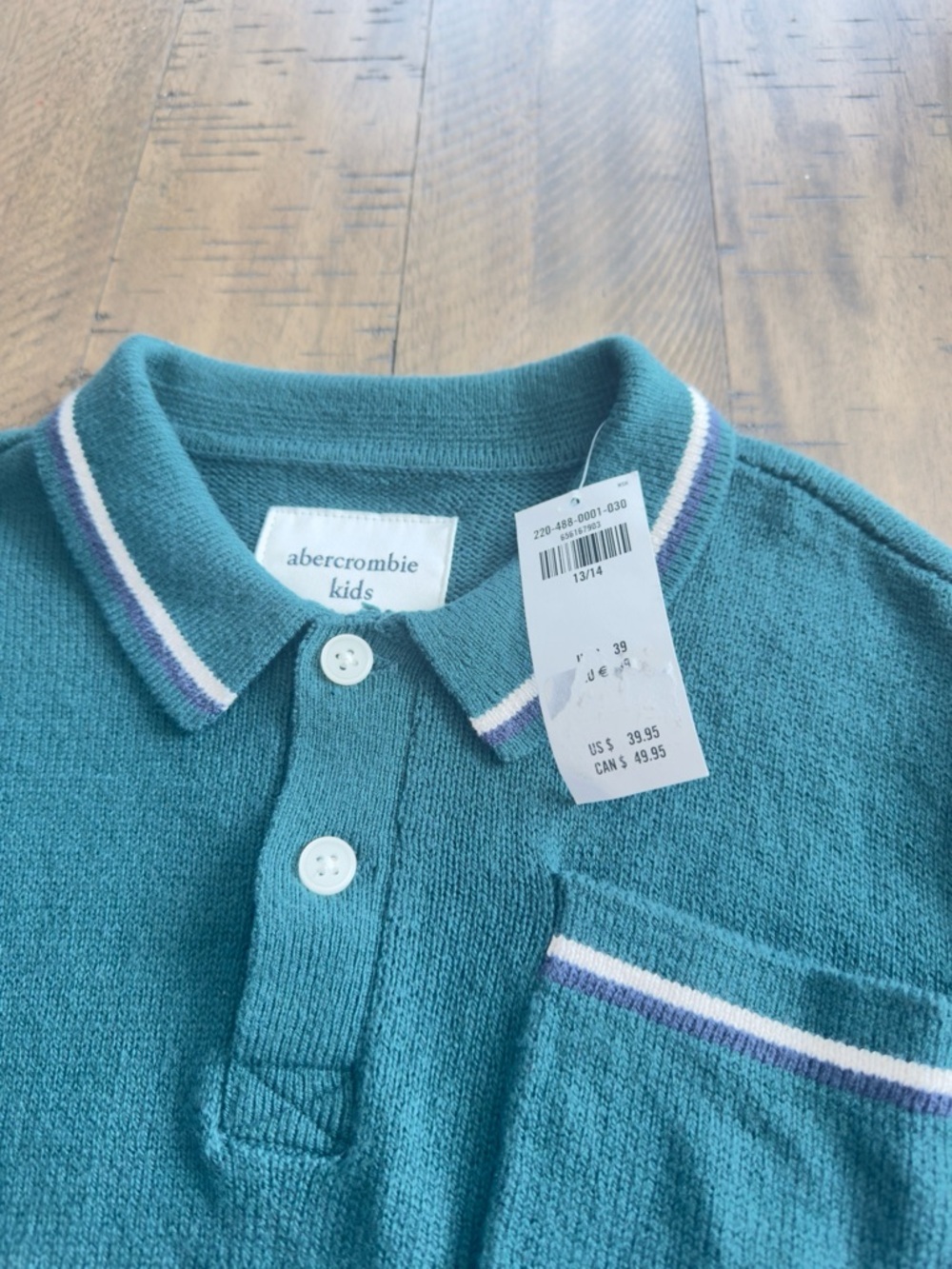 abercrombie kids teal long sleeve knit polo with contrast trim - Picture 9 of 9